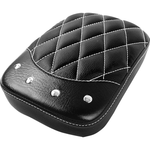 Image of DREAMIZER Universal Black Motorcycle Solo Passenger Seat Rear Cushion 8 Suction Cups Compatible with Harley Davidson Sportster XL 883 1200 Forty Eight Dyna Chopper Bobber Custom (Black-rivet)