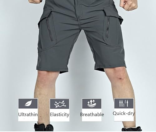 Islis Short cargo masculino de secagem rápida, casual, leve, acampamento, viagem, verão, com 6 bolso