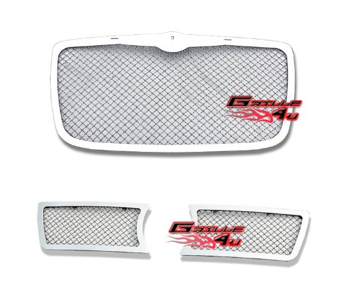 Image of APS Compatible with Chrysler 300C 2005-2010 with Fog Light Main Upper Lower Bumper Stainless Steel Chrome Mesh Front Grill Grille Insert Combo S18-U24877R