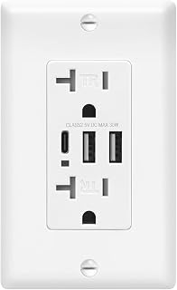 ECOELER USB C Wall Outlet Receptacle, 30W Charging Power Outlet with 3 USB-C & A Ports, 20 Amp Receptacle Plug, Tamper Resistant Power Outlet, Standard Wall Plate Included, UL Listed, White