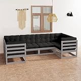 Homgoday Juego de sofás de jardín de 6 piezas con cojines de madera maciza de pino, sofá cama, sofá cama, sofá cama, sofá cama, sofá cama, sofá, sofá cama, sofá cama, sofá sofá para exterior, muebles