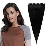 100% Remy Clip in Human Hair Extensions #1B Natural Black Natural Hair 16-22 inch Grade AAAAA 3/4 Full Head 1 piece 5 clips Long Smooth Silky Straight for Women Fashion 22