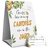 Orange Guess How Many Candies Are In The Jar, Christmas Party Game Sign,Baby Shower Game Sign, Birthday Party Games Sign,Halloween Candies Guessing Game -1 Sign and 50 Guessing Cards(4A)