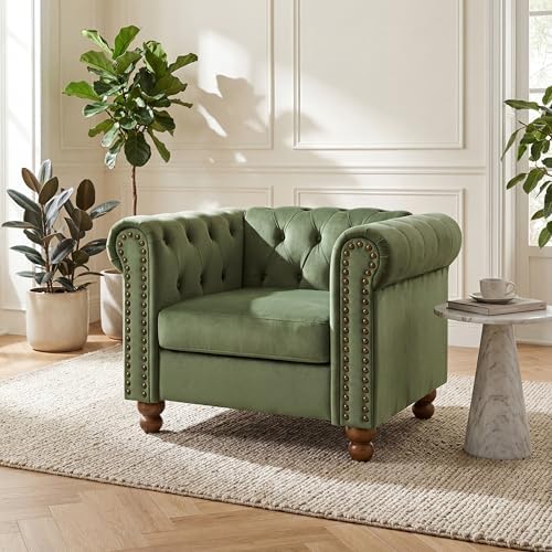 Velvet Chesterfield Chair Club Chair, Tufted Single Sofa Couch fo...