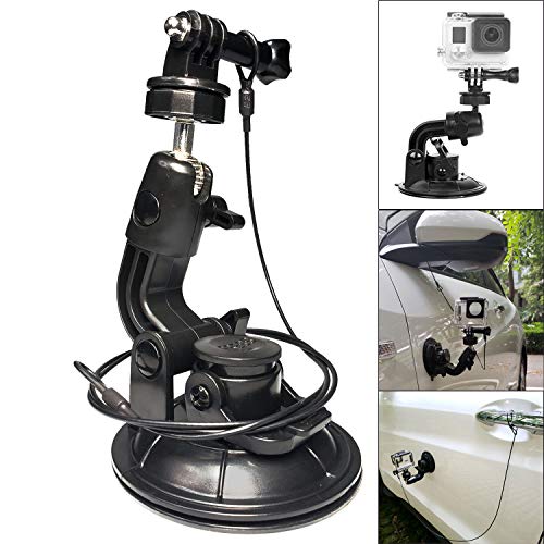 Suction Cup Car Mount Stand Tripod Adapter and Safety Tether Lanyard Cable