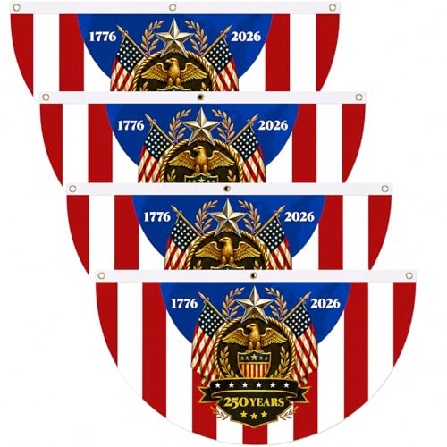 Ketsana American 250th Anniversary Flag Bunting 4th of July Fan Flags Outdoor 3x6 FT 1776-2026 USA Patriotic Decorations for Outside Porch Yard Garden Red White and Blue Decor 4 Pack