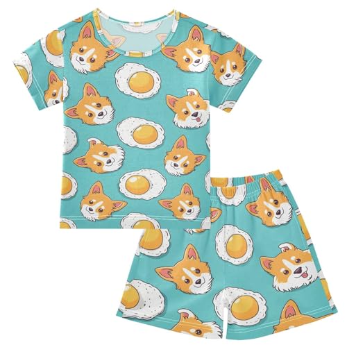 ALAZA Cute Dog Egg Pajamas Short Sleeve 2 Piece Sleepwear Top and Bottom Pajama Set Unisex