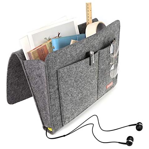 HAKACC Bedside Storage Pocket, Bedeside Organiser Felt Bedside Caddy with 7 Pocket for Bed Rails Sofa Organising Pad Magazine Books Cover