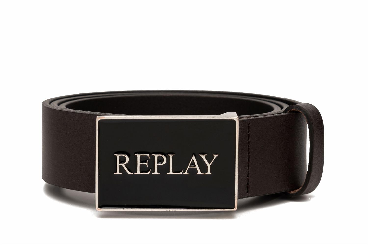Replay men's leather belt, brown (Black Brown 128), 90 cm
