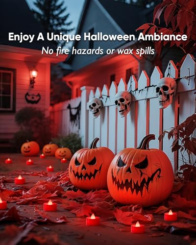 Image of Amagic 30 Pcs Red Flickering Flameless Tea Lights Battery Operated, 200+ Hours Long Lasting Colored Candle for Halloween, Christmas, Holiday Decor, Theme Party, Wedding Table Decor, Proposal