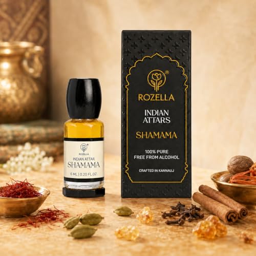 Image of ROZELLA Shamama Authentic Attar for Men and Women | Warm Spiced Deep Aromatic Perfume Oil | Traditional Fragrance Blend | Non Alcoholic Long Lasting Attar Fragrance | 3 ml
