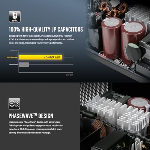 Image of ANTEC HCG1200 PRO Platinum ATX3.1, 1200W Full Modular PSU, 80 Plus Platinum Certified, PCIE 5.1 Support, PhaseWave Design, Zero RPM Manager, 135mm Silent Fan, 10-Year Warranty, Japanese Capacitors
