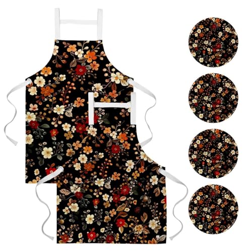 Tablier de cuisine vintage homme femme lot de 2 tabliers chef à motif floral doux