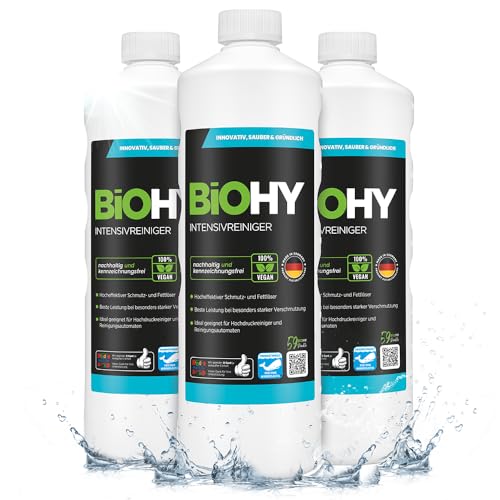 BiOHY Intensivreiniger Universal (3 x 1 Liter) | Bodenreiniger Konzentrat | hocheffektiver Reiniger | ideal für Reinigungsautomaten & Hochdruckreiniger | ideal für Hochdruckreiniger | Fugenreiniger