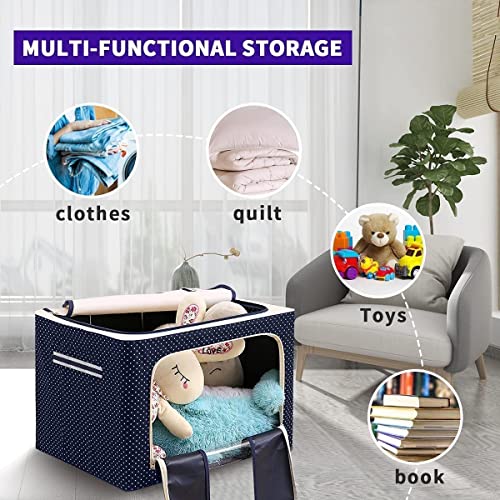 Image of Barebeauty Clothes Storage Box Foldable Steel Frame Clothes Organizer Storage Box for Wardrobe, Saree, Shirts, and Blankets (Oxford Fabric) (Blue 66 LTR - 4)