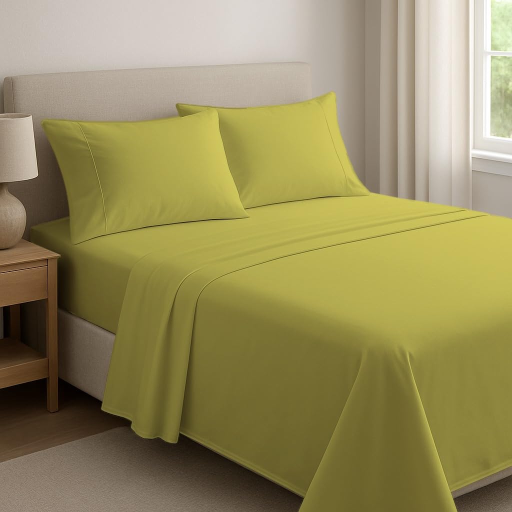 Dreema Novexa 4Pcs 100% Egyptian Cotton King Size Bed Sheet Set – 1 Fitted Sheet, 1 Flat Sheet & 2 Pillowcases – 400 Thread Count, 40cm Deep, Wrinkle Resistant, Hotel Quality Yellow Bedsheets