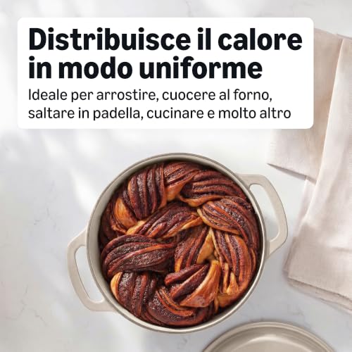 Amazon Basics Casseruola Rotonda in Ghisa Smaltata con Coperchio, 4,1 L, Grigio Lino - Immagine 2