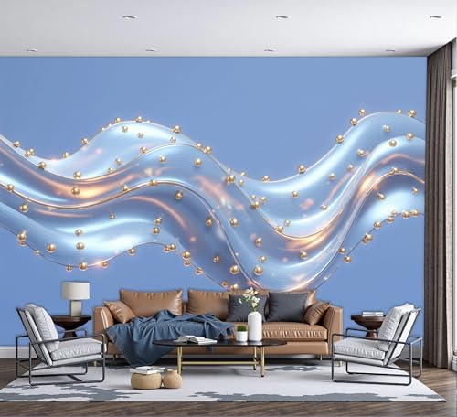 Papel pintado pared perla ondulada azul claro 200x140cm para salón y dormitorio 3D 2