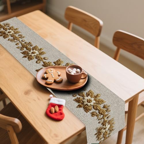 Image of Nuxovilar Gold Snowflake Table Runner Flax 13x72 in