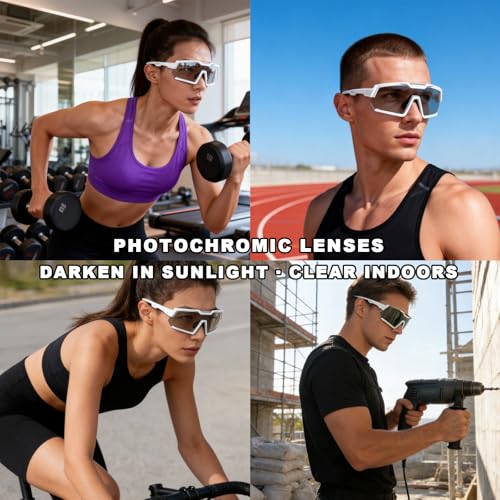Image of Photochromic Z87 Safety Sports Sunglasses for Men Women, ANSI Z87 TR90 Frame UV400 Protection for Running Cycling