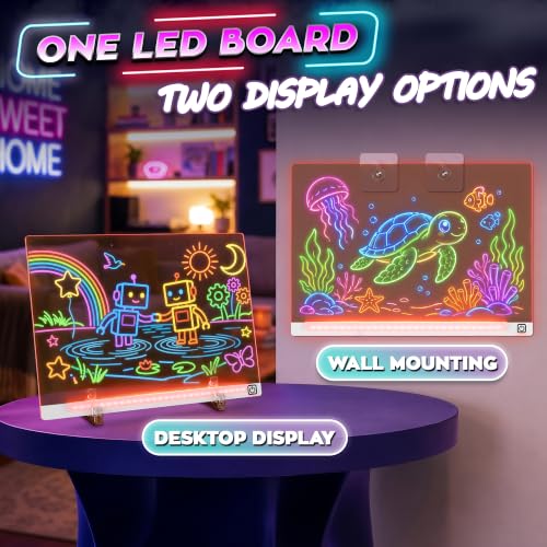 LED Drawing Board with USB-C Power – 16 Inch Acrylic Light Board for Tracing with Edge-Lit Color-Changing Glow, 7 LED Colors, 6 Light Modes – Plug-and-Play Kit with Markers, Stands, Gift Box (White) — view 6