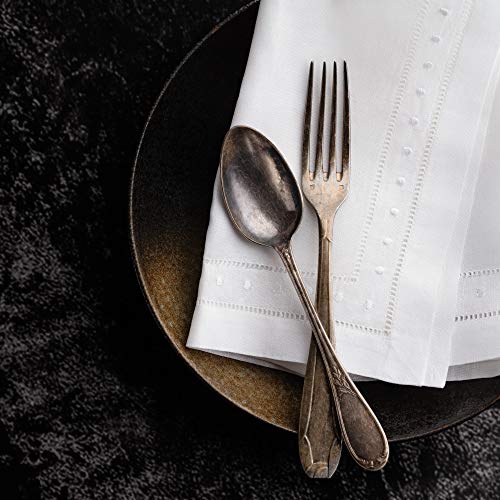 Linen Napkins - White 18 X 18 Inch, Set Of 4 Hemstitch Dinner Napkins Cloth With Embroidered Dot - Machine Washable, French Flax Natural Fabric #TOP7