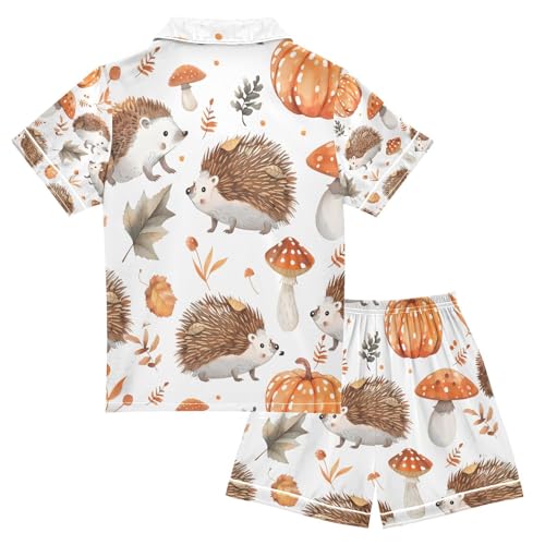 senya A Hedgehog Pumpkin Satin Summer Pajama Sets Silk Short Sleeve Button Down Sleepwear2