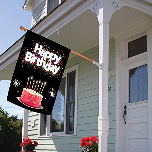 Happy Birthday Big Cake Garden Banner Cartoon Double-Sided Printing Linen Outdoor Sign Lawn Sign House Sign Poster Party Decoration Supplies Suitable For Birthday Party (12 X 18 Inches) (Black-4) #TOP6