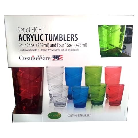 CreativeWare Blue, Clear, Green Red CIR28ASST Circus 8 Piece Glass Set 24 oz/16 oz, 8 Count (Pack of 1) Cover