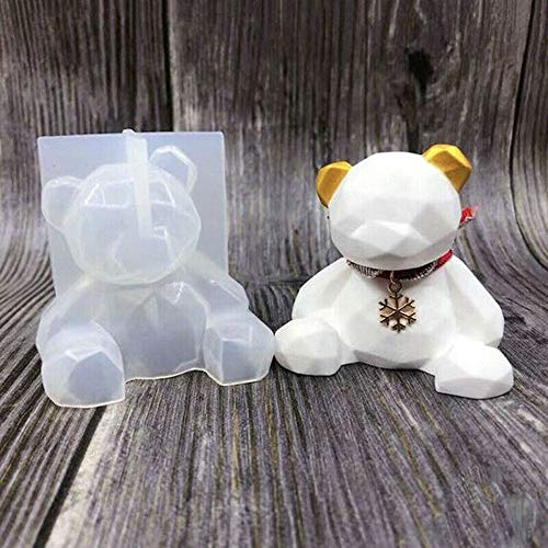 JQS Silicone Mold DIY Mold Three-Dimensional Geometric Bear Shape Mold can be Used Plaster Aromatherapy car Decoration Tool Chocolate Bear cub Mold White