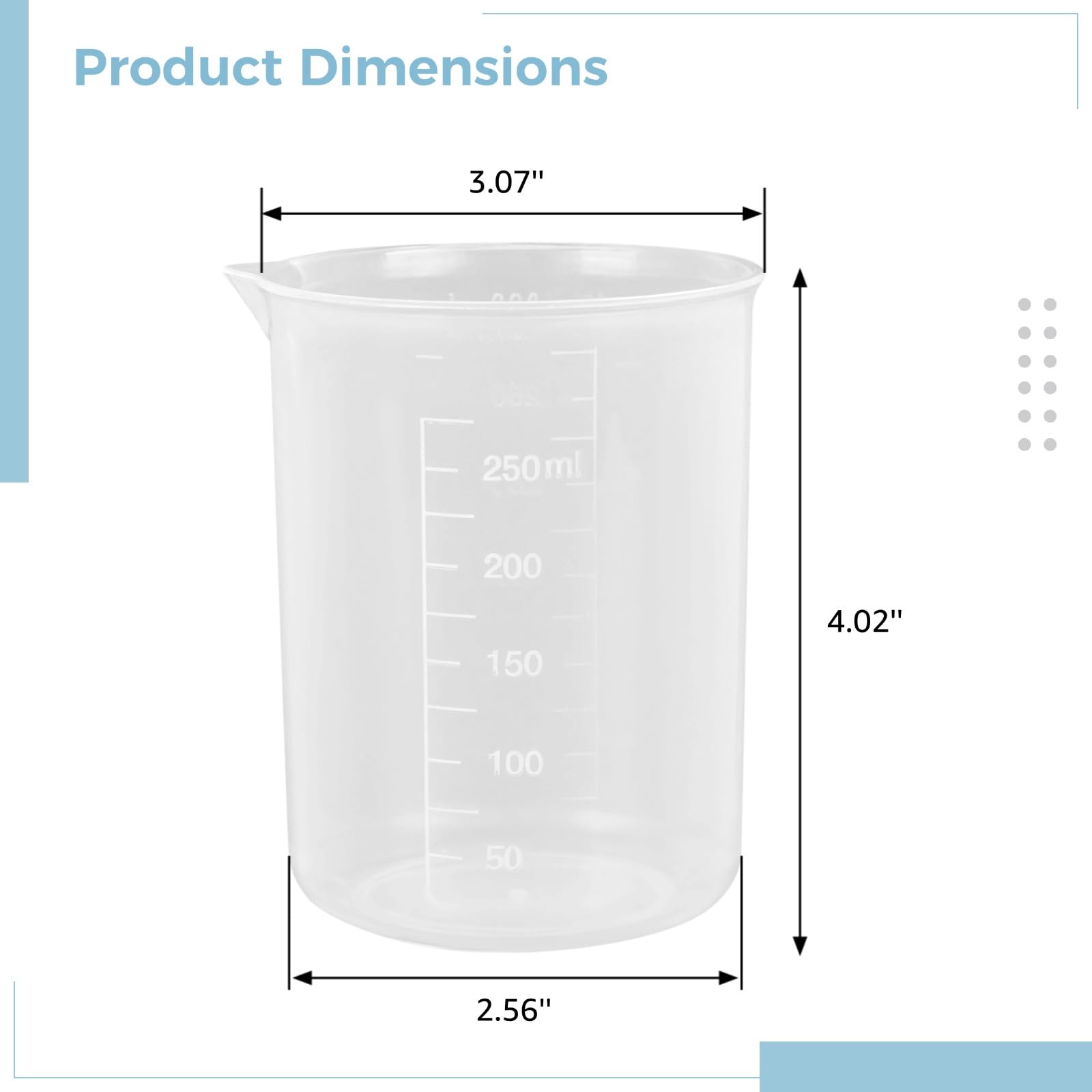 30 Stk. Graduierte Kunststoff Messbecher, wiederverwendbarer Messbecher mit Skala, 250 ml Fassungsvermögen, konischer Ausguss, ideal für Labor, Backen, Kochen