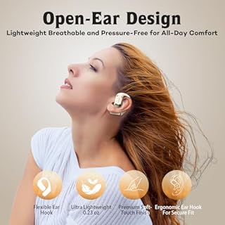 OHAYO Open Ear Headphones T10 40H Playtime, Bluetooth 5.4 Wireless Earbuds, IPX6 Waterproof, 8g Ultra-Light, Digital Display, Secure Fit for Running/Gym/Cycling/Sport,White