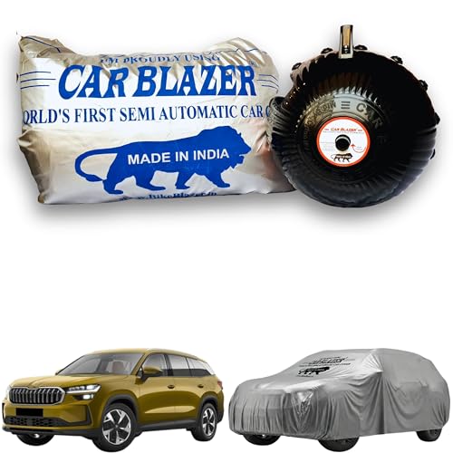 Image of CARBLAZER Portable & Semi-Automatic Full Body Car Covers: Heavy Duty Device| Anti-Theft| Dust & Scratch Proof | Water & Wind Resistant|Custom Fit| Dual-Side Cover, Compatible for Skoda Kodiaq