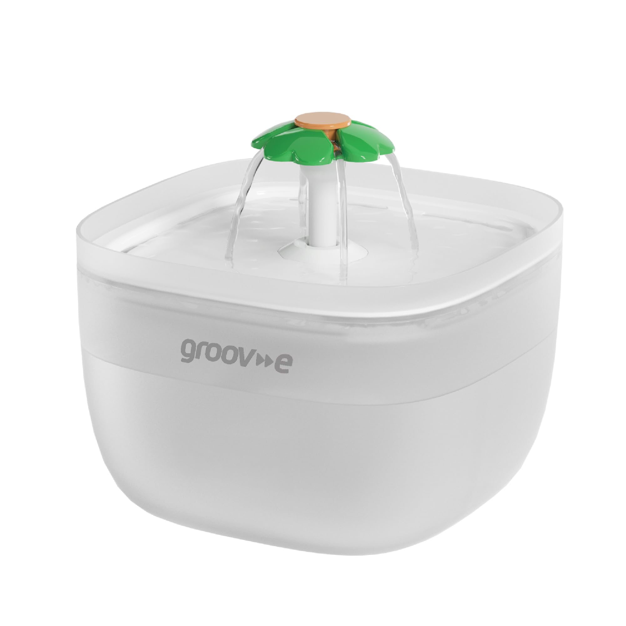 Groov-e Pet-Tech Pet Water Fountain – Cat and Dog Automatic Water Dispenser - 2L Tank, Quiet Flow, 4-Layer Filtration, Illuminated Bowl, Easy-to-Clean Design – USB Powered – White