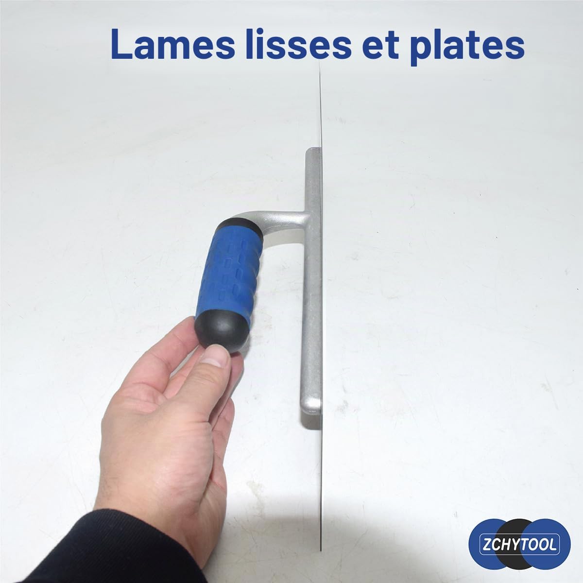 Truelle de lissage ronde en acier inoxydable - 380 x 125 mm - Poignée en caoutchouc - Truelle de nettoyage - Outil de nettoyage pour béton - Outil de lissage et de traitement de