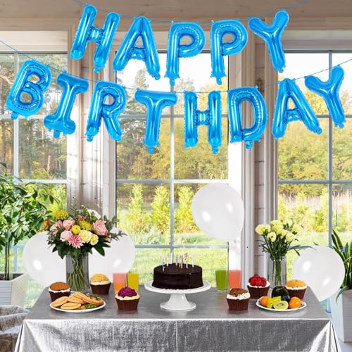 Image of 65 Pcs Blue Happy Birthday Balloons, 2 Sets A-Z Blue Letters Foil Balloons,16 Inch Personalized Name Happy Birthday Banners for Wedding Baby Shower Anniversary Party Decorations