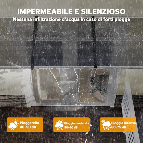 Outsunny Pensilina Tettoia Da Esterno 303X96Cm, Tettoia Per Esterno In Policarbonato E Alluminio, Per Balcone Finestre E Porte, Nero E Trasparente - 4