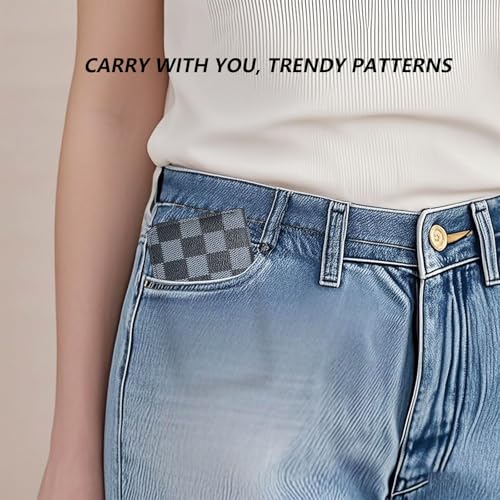 Ladies change card bag, zip storage bank card case, small portable 11 large capacity pouch, holds banknote change credit card(Black checkered pattern)2