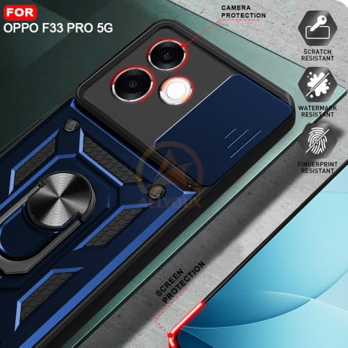 Image of Armor Bumper Back Cover Case for Oppo F33 Pro 5G Rotating Camera Cover, Ring Holder & Kickstand | Heavy Duty & 360 Degree Protection Oppo F33 Pro 5G Back Cover (Blue)