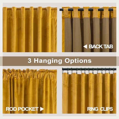 Image of Gold Velvet Curtains 96 Inch Long 2 Panel for Living Room Dining Area Soft Luxury Home Decor Thermal Insulated Dark Out Drape Privacy Darkening Curtain for Bedroom Vintage Wall Backdrop Golden Pumpkin