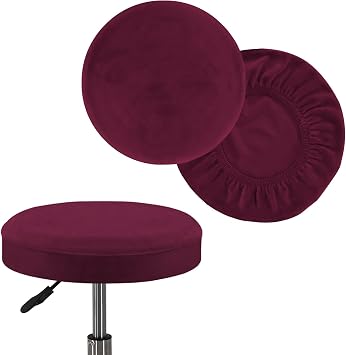 Turquoize 2 Pack Bar Stool Covers Round Stool Covers With Elastic Bands Bar Stool Seat Covers Slipcover Washable Stool Cushion Covers Feature Stretch Thick Bouncy Fabric, Dia 16"-18", X-Large,Burgundy