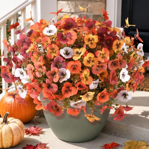 INQCMY Artificial Pansy Fall Flowers for Outdoor Porch Decoration Faux Mums