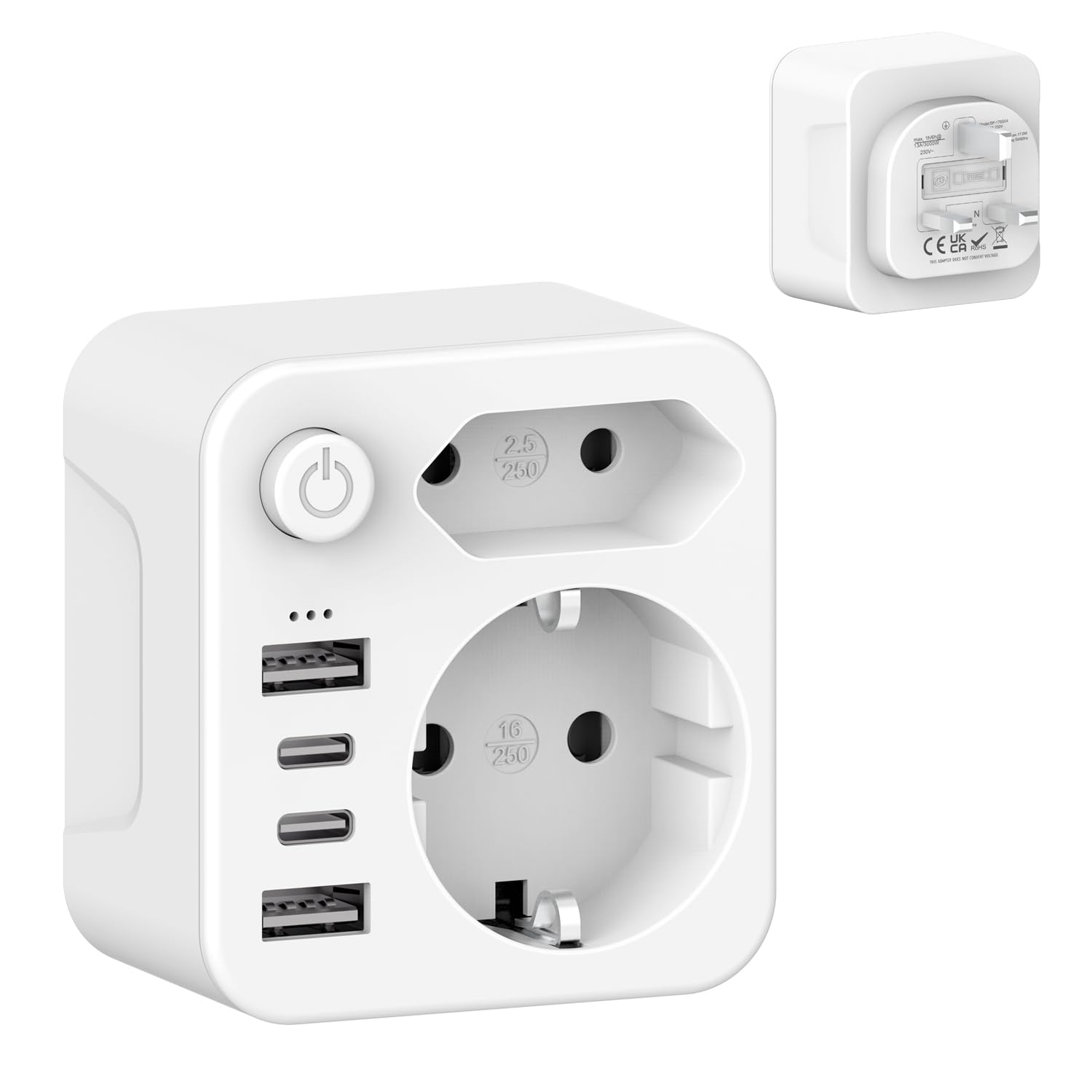 Adattatore Presa Inglese UK Spina Tipo G 2 USB 2 USB-C 3.4A 17W per Inghilterra Irlanda Gran Bretagna