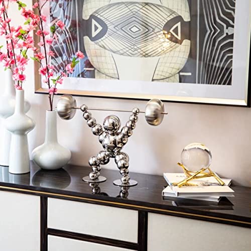 Loclikes Home Gym Decor - Silver Sculpture Table Decor, Weight Lifting Statue Men Room Decor, Modern Motivational Figurine Desk Decor, Creative Inspirational Sports Fan Gift #TOP2