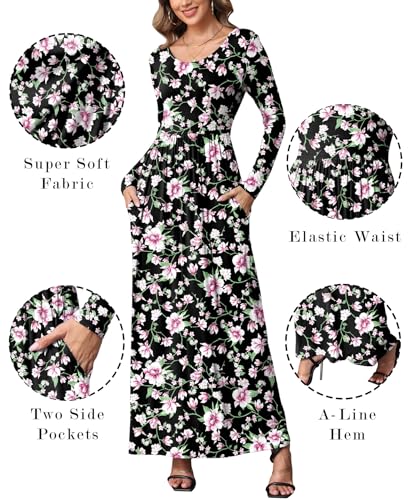 Image of EUOVMY Women's Long Sleeve Loose Maxi Dresses Casual Long Dresses with Pockets