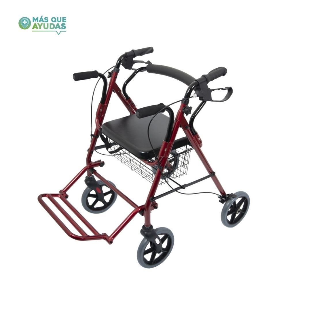 Mobiclinic Colón, Deambulatore con seduta a 4 ruote, Pieghevole e regolabile , Bordeaux