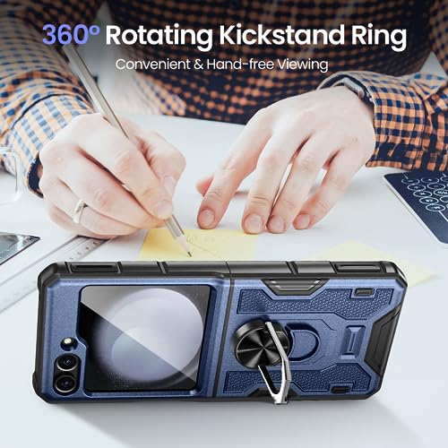 Image of VEGO for Galaxy Z Flip 5 Case Built-in Screen Protector&Hinge Protection | for Samsung Z Flip 5 Case [360Ring Kickstand] Full Body Protective Cover Case for Samsung Flip 5 2023 - Navy Blue