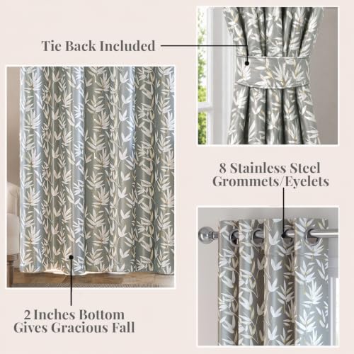 Image of HOKIPO Luxe Foliage Foil Printed Curtains 7 Feet Long 1 Panel, Slate Grey
