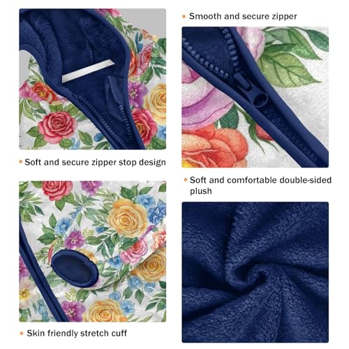 CHIFIGNO Vibrant Roses Toddler Polar Fleece Lined Fall Jacket, Fleece Jacket Kids with Hooded 3T3