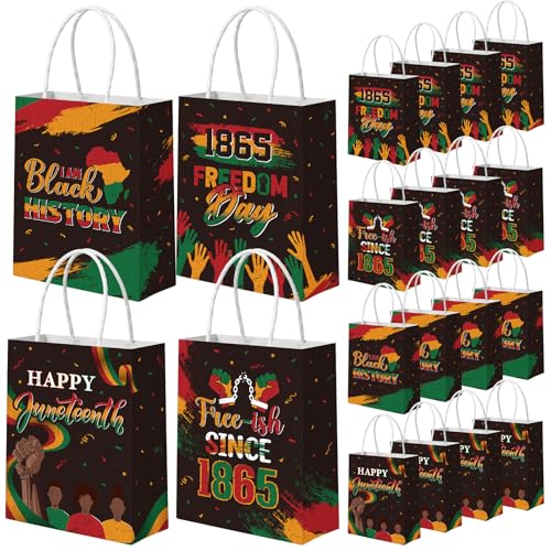 Sacs en papier Juneteenth Blosssound avec poignée, lot de 32 pièces noires pour bonbons